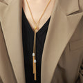 Adjustable Y Lariat Tassel Necklace Crystal Caps Gold Steel view 1
