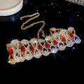 Openwork Crystal Choker Necklace Wide Silver Bracelet Styles view 8