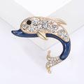 Enamel Crystal Dolphin Brooch Pink and Blue Gold Tone Metal view 2