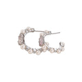 Pink Enamel Flower Hoop Earrings with Pearl Accents view 5