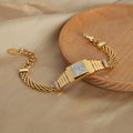 Watch-Style Mesh Bracelet Square Face Shell Stripe Crystal view 4