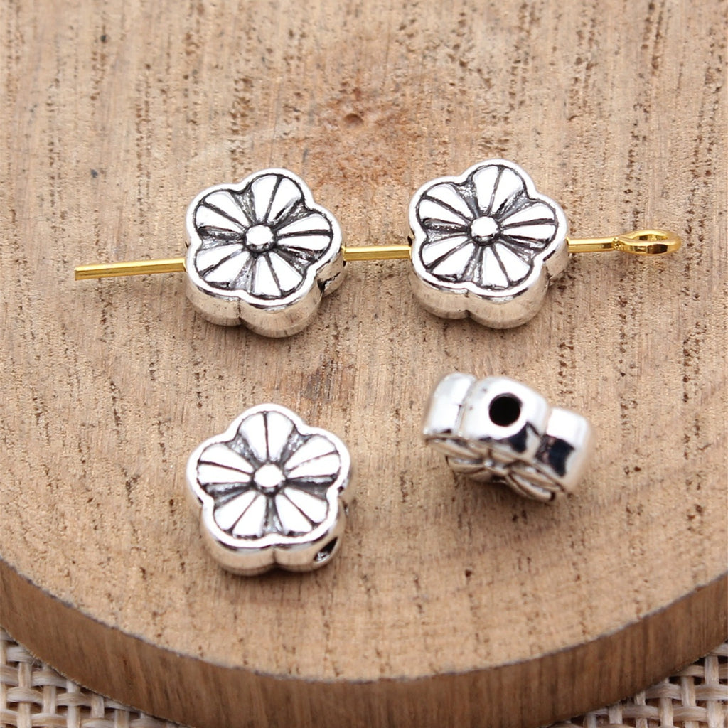 9.2x8.8x4.1mm 1.2g Antique Silver Zinc Alloy Flower Small Hole Spacer Beads for Bracelet Jewelry Making