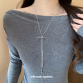 Silver Snake Chain Bow Lariat Necklace Teardrop Ends view 3