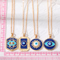 Gold and Silver Tone Blue Enamel Evil Eye Pendant Necklaces view 5