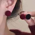 Velvet Round Stud Earrings in Burgundy and Black Color Options view 1