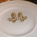 Multicolor Crystal Butterfly Stud Earrings with Polished Metal Accents view 6