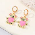 Gold Tone Colorful Bear Huggie Drop Earrings in Seven Colors view 6