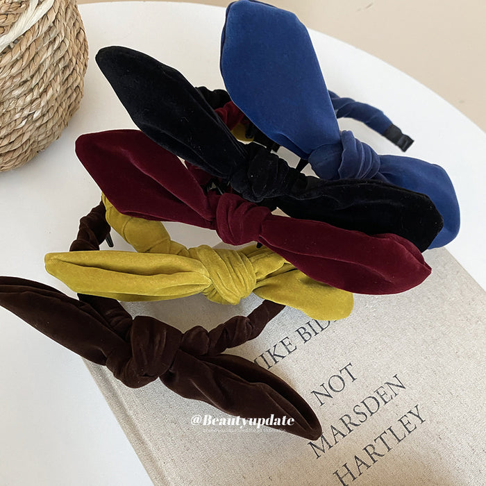 Velvet Knotted Bunny Ear Bow Headband With Teeth 2 Colors