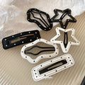Six Black And White Stitched Oval Rectangle And Star Snap Hair Clips view 3