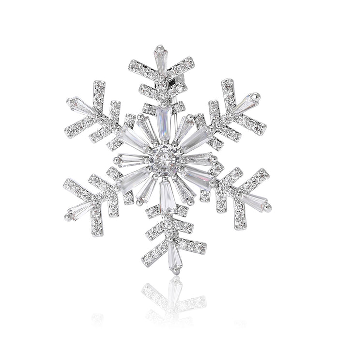 Silver Crystal Snowflake Brooch Clear Blue Stone Accents