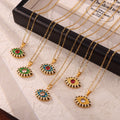 Gold Enamel Evil Eye Pendant Necklace Crystal Center 40+5cm view 2