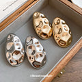 Gold and Silver Hammered Oval Stud Earrings Statement Jewelry view 2