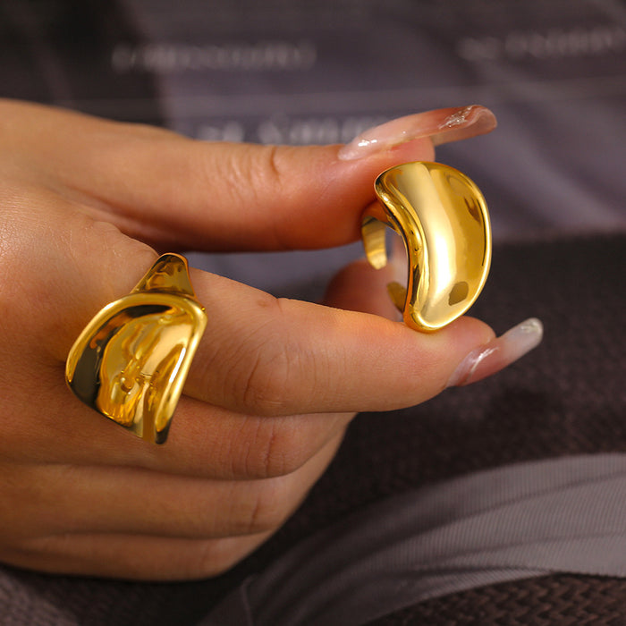 Gold Tone Mirror Finish Open Band Chunky Statement Ring