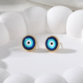 Blue Evil Eye Round Stud Earrings Gold Silver 6 Rim Styles view 9