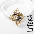 Black Gold Tone Flower Crystal Metal Brooch Pin for Jackets and Lapels view 5