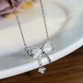 Silver Bow Milky Stone CZ Drop Pendant Necklace One Finish view 1