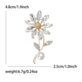 Crystal Daisy Stem Brooch with Pearl Drop in Two Tones view 7