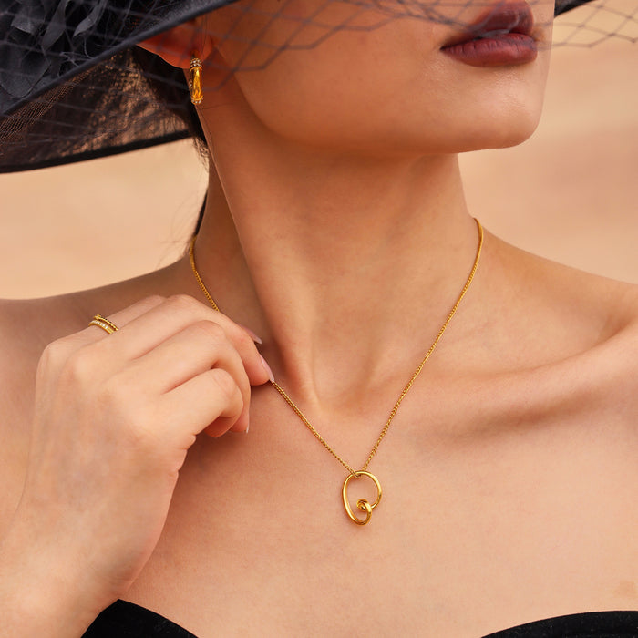 Gold Open Wire Heart Pendant Stainless Steel Chain Necklace