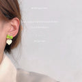 Green Enamel Bow Cream Heart Drop Stud Earrings Pair view 3