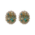 Multicolor Crystal Oval Cluster Stud Earrings Polished Metal Jewelry view 5
