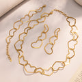 Gold Open Heart Link Necklace Bracelet Drop Earrings view 2