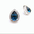 Blue and Green Teardrop Halo Crystal Stud Earrings view 4