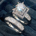 Square Center Stone Double Halo Ring Set With Clear Stone Accents view 2