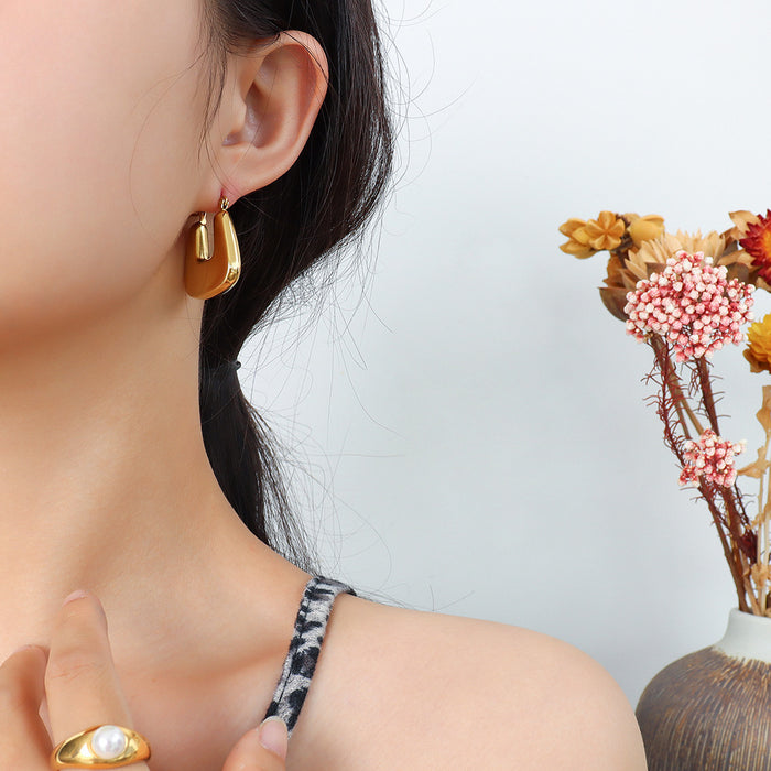 Hollow U Shape Gold Tone Hoop Earrings Latch Back Pair