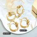 Knotted Circle Hoop Earrings Gold Steel Tone Latch Back view 2