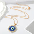 Gold Tone Crystal Halo Blue Evil Eye Pendant Necklace view 2
