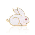 White Enamel Rabbit Brooch with Red Eye in Two Metal Tones view 1
