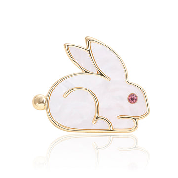 White Enamel Rabbit Brooch with Red Eye in Two Metal Tones