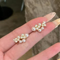 White Pearl Floral Cluster Mini Gold Tone Stud Earrings view 1