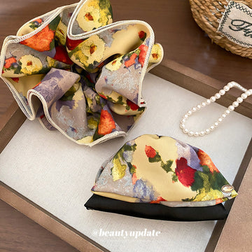 Floral Fabric Dual Layer Hair Claw and Ruffle Scrunchie
