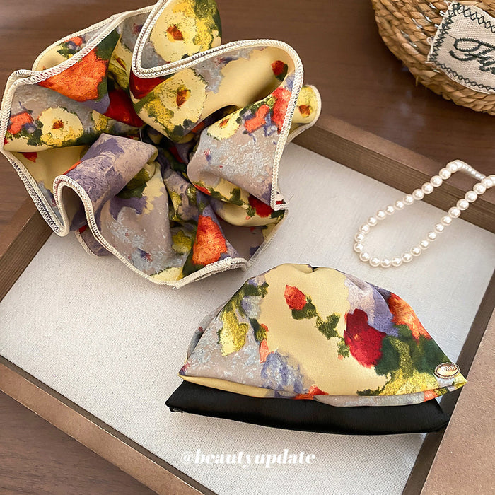 Floral Fabric Dual Layer Hair Claw and Ruffle Scrunchie