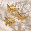 Gold Copper Open Butterfly Ring Pave and Baguette Zircon view 2