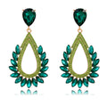 Aqua Green Green Teardrop Leaf Fan Crystal Five Designs Metal Dangle Earrings view 1
