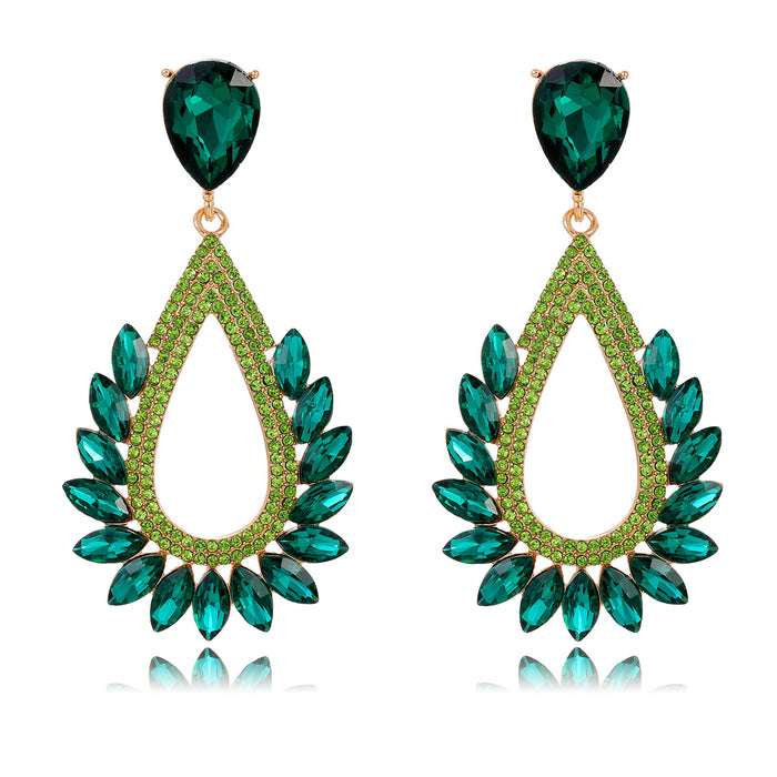Aqua Green Green Teardrop Leaf Fan Crystal Five Designs Metal Dangle Earrings