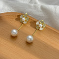 Flower Clear Look Center and Pearl Look Jacket Earrings view 2