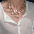 Multi Strand Irregular Shell Crystal Bead Necklace White view 4