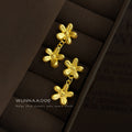 Gold Double Flower Drop Stud Earrings Matching Pair Style view 4