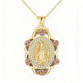 Gold Tone Oval Madonna Rose Frame Pendant Necklace view 2