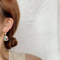 Irregular Colorblock Enamel Drop Earrings Pearl Gold Tone Frame view 2