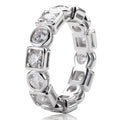 White Gold Tone Round Square Clear Stone Eternity Ring view 1