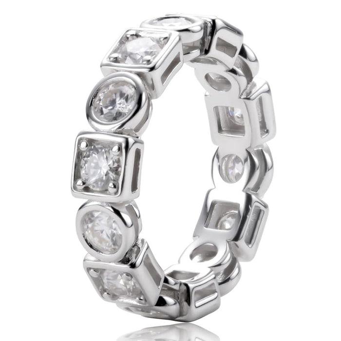 White Gold Tone Round Square Clear Stone Eternity Ring