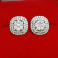 Silver Cushion Double Halo Clear Stud Earrings Alloy view 3
