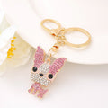Rhinestone French Bulldog Puppy Metal Keychain Gold view 2