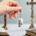 Jesus Wooden Dog Tag Keychain The Way Truth Life Cross view 3