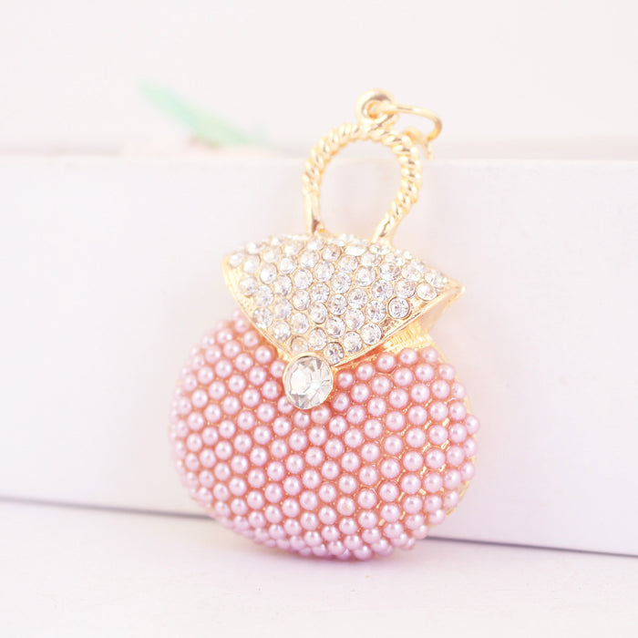 Rhinestone Pearl Handbag Car Keychain Purse Shaped Bag Charm Gift