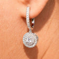 Pavé Round Drop Huggie Hoop Earrings in Silver Tone view 1